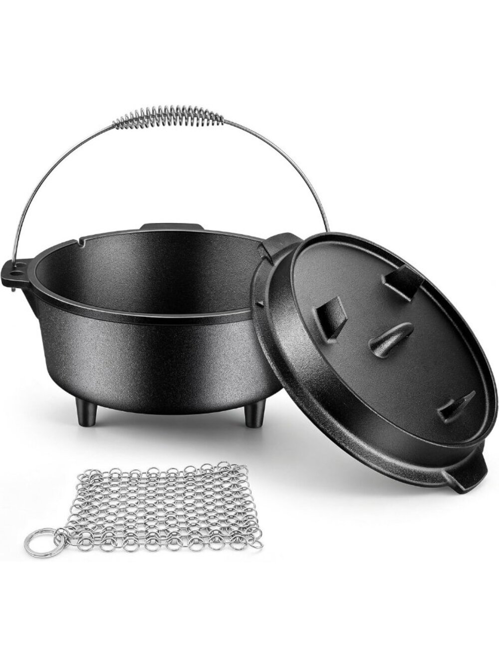5QT Pre-seasoned Cast Iron Dutch Oven & 2QT Skillet Lid - Perfect for Camping!